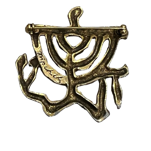 JACQUES LIPCHITZ CUBIST MODERNIST MENORAH JUDAICA BROOCH circa 1970 - Picture 7 of 11